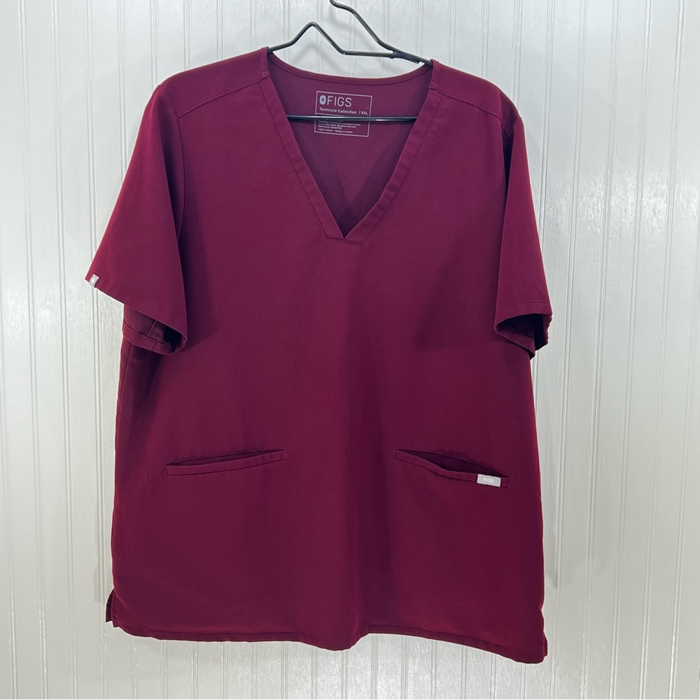 FIGS Catarina Scrub Top Burgundy V Neck Healthcare Hospital Uniform XXL